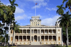 Honolulu,HI, USA - November 26, 2016: Iolani Palace in Honolulu, Hawaii, the only royal palace in the United States. Built by King Kalakaua in 1882. Home of the last two monarchs of Hawaii.