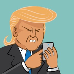 JANUARY 9, 2017: Illustrative editorial cartoon of Donald Trump using social media to comment. EPS 10 vector.