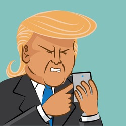 JANUARY 9, 2017: Illustrative editorial cartoon of Donald Trump using social media to comment.