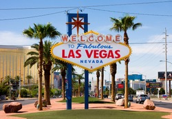 LAS VEGAS - JUNE 3: The Welcome to Fabulous Las Vegas sign on Las Vegas Strip on June 3, 2010. Landmark funded in May 1959 and erected soon after by Western Neon.