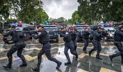 FOSHAN, CHINA - November 10, 2016:In order to improve the level of combat, the armed police anti-terrorism activities in ancient temples before training.