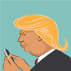 JANUARY 12, 2017: Illustrative editorial cartoon of Donald Trump using social media to comment.