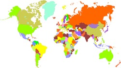 an unfolded map of the world. world map illustration. color world map
