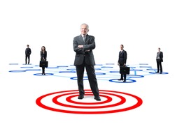 senior business leader and his teamwork on 3d connection background