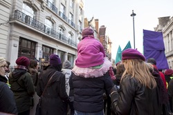 London, United KIngdom - January 21st, 2017: London Women's March. A protest march in London in solidarity with the women's march in Washington DC showed the liberal people speaking out.
