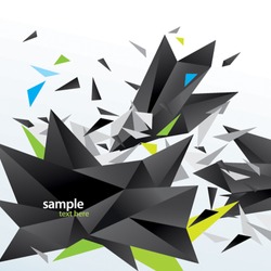 Modern abstract figure of black triangles surrounded flying splinters on a white background