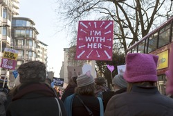 London, United KIngdom - January 21, 2017: London Women's March. A protest march in London in solidarity with the women's march in Washington DC showed the liberal people speaking out.