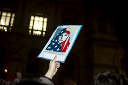 London, United Kingdom - January 30, 2017: Rally against Trump. In London tonight a rally was held for people to register their dismay at the immigration bans of Donald Trump.