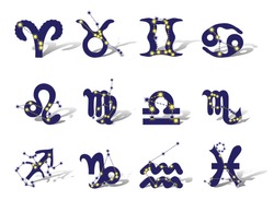 Zodiac symbols decorated zodiac constellations. Isolated on white background