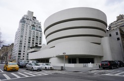 NEW YORK CITY, NY -26 JAN 2017- The Solomon R. Guggenheim museum is an art museum located on Fifth Avenue in Manhattan. The cylindrical building was designed by architect Frank Lloyd Wright.