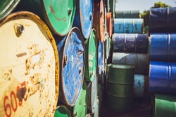 Steel barrel tank or oil fuel toxic chemical barrels old Rusty Danger feeling color tone.