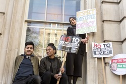 London, United Kingdom - February 4, 2017: Stop Trump March. A protest march was held in London to call for the American president Trump's ban on the Muslim countries to be lifted.