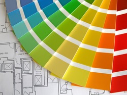 Color samples for selection with house plan on background