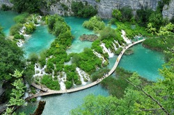 One of the travertine features at the UNESCO listed Plitvice lakes national park in Croatia