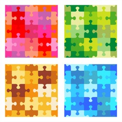 Seamless jigsaw puzzle vector patterns - red, green, tan and brown, blue ( for high res JPEG or TIFF see image 58218955 )