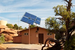 Solar panels used in the desert to provide power for a toilet facility in Arches National Park.