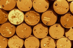 Steel barrel tank or oil fuel toxic chemical barrels old Rusty Danger feeling color tone.