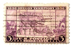 UNITED STATES OF AMERICA - CIRCA 1936: A stamp printed in the United States of America shows image of The Oregon Territory maps, circa 1936