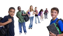 Going to school is your future. Education, learning, teaching. Young children ready for school.