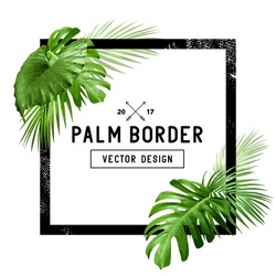 A border frame design decorated with floral tropical palm leaves with room for your message. Vector illustration