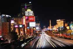 LAS VEGAS - MAR 4: Vegas Strip at night on March 4, 2010 in Las Vegas, Nevada. The Las Vegas Strip is 3.8 mile stretch featured with world class hotels and casino.
