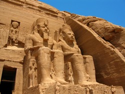 Abu Simbel Temple of King Ramses II, a masterpiece of pharaonic arts and buildings in Old Egypt