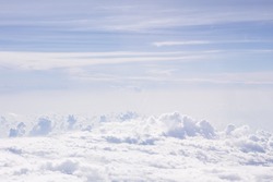 blue sky with cloud; heavenly sky background; sky view from above the cloud background for aviation, weather, meteorology, cloudscape, sunny summer, nature, religious heaven sky concept