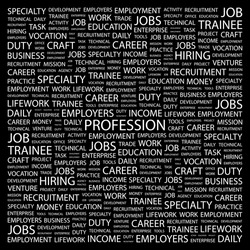 PROFESSION. Word collage on black background. Illustration with different association terms.