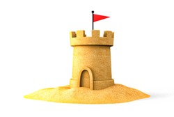 Sandcastle on the seaside. Isolated on white. 3d illustration