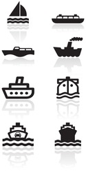 Vector set of different boat illustrations or symbols. All vector objects are isolated. Colors and transparent background color are easy to adjust.