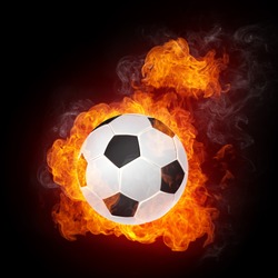 Soccer Ball on Fire isolater on Black. 2D Graphics. Computer Design.