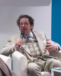MILAN, ITALY – APRIL 20, 2017: Philippe Daverio, celebrity, shot during a meeting about Art, topic of his best-seller books, at "Tempo di Libri" Book Fair in Milan, Italy on April 20, 2017