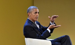 MILAN, ITALY-MAY 09, 2017: former 44th USA president Barack Obama speacks at the international food meeting "Seeds and Chips", in Milan.