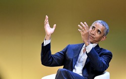 MILAN, ITALY-MAY 09, 2017: former 44th USA president Barack Obama speacks at the international food meeting "Seeds and Chips", in Milan.