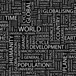 WORLD. Seamless vector pattern with word cloud. Illustration with different association terms.