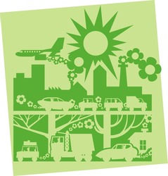 Dark green city on light background silhouette color raster illustration