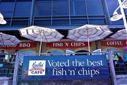 PERTH, AUSTRALIA - MAY, 2017 : Kailis' Fish & Market Cafe Fremantle located on the waterfront in Fishing Boat Harbour. Kailis' has been serving the freshest and award winning fish and chips since 1928