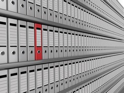 Illustration of a wall of files, with one red folder standing out