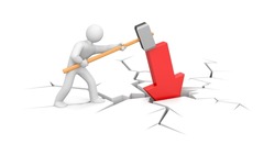 People to hammer the red arrow in the ground. 3d illustration