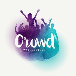 A crowd of young people at a concert in watercolour style. Vector illustration