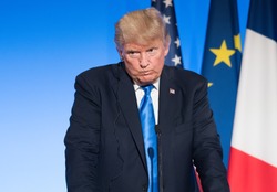 PARIS, FRANCE - JULY 13, 2017 : The President of United States of America Donald Trump at the Elysee Palace for an extended interview with the french President.