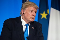 PARIS, FRANCE - JULY 13, 2017 : The President of United States of America Donald Trump at the Elysee Palace for an extended interview with the french President.