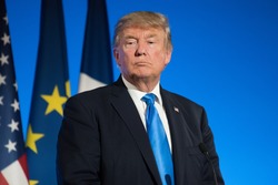 PARIS, FRANCE - JULY 13, 2017 : The President of United States of America Donald Trump at the Elysee Palace for an extended interview with the french President.