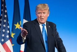 PARIS, FRANCE - JULY 13, 2017 : The President of United States of America Donald Trump at the Elysee Palace for an extended interview with the french President.