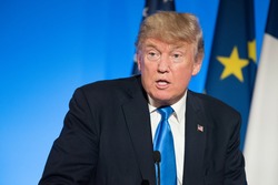 PARIS, FRANCE - JULY 13, 2017 : The President of United States of America Donald Trump at the Elysee Palace for an extended interview with the french President.