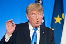 PARIS, FRANCE - JULY 13, 2017 : The President of United States of America Donald Trump at the Elysee Palace for an extended interview with the french President.