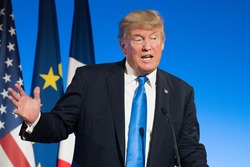 PARIS, FRANCE - JULY 13, 2017 : The President of United States of America Donald Trump at the Elysee Palace for an extended interview with the french President.