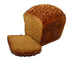 Half of rye bread with anise and some slices isolated on the white background