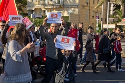 NICE - 15 JANUARY: tunisian manifestants rally the street of the city after the runaway of dictator Ben Ali from Tunisia yesterday evening,15 january 2010 in Nice France