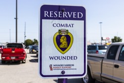 Kokomo - Circa August 2017: Reserved Combat Wounded Veteran/Purple Heart Parking at a Lowe's Home Improvement Warehouse